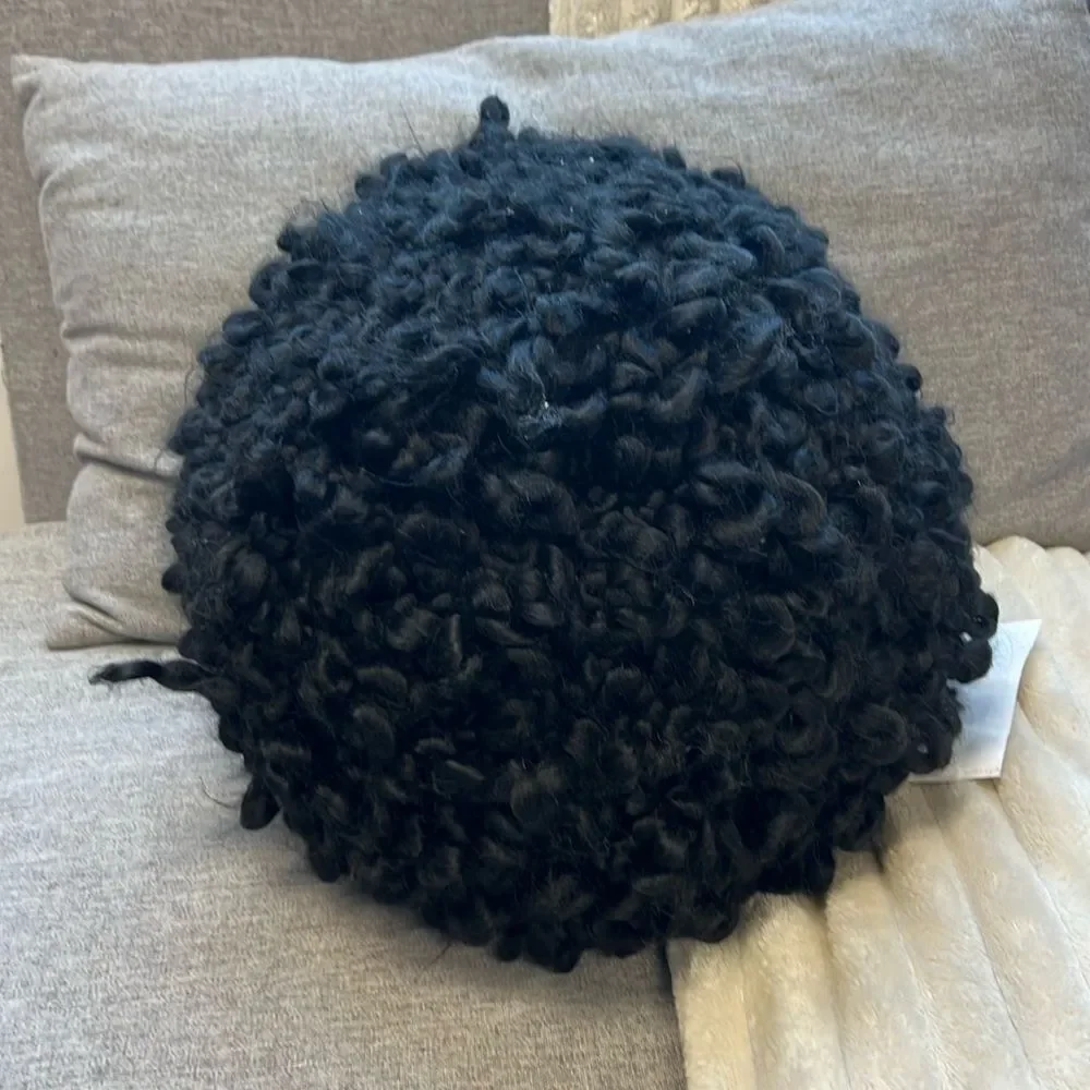 Anthropologie Lottie Pillow Sphere Large Round Black Chunky Knit Pillow 12”